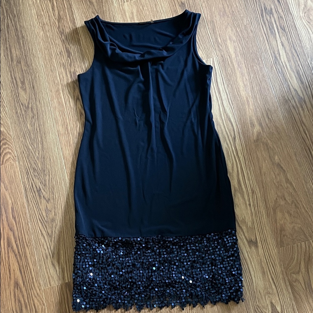 Elie Tahari Black Knit Dress with Black Sequin Hem